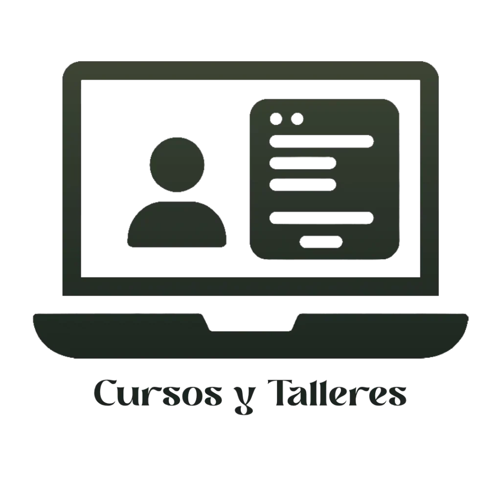 icono_cursos_y_talleres Icono de cursos y talleres online con ícono de videollamada en computadora portátil, representando formación espiritual, desarrollo personal y aprendizaje consciente desde casa